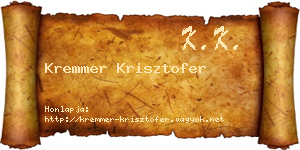 Kremmer Krisztofer névjegykártya